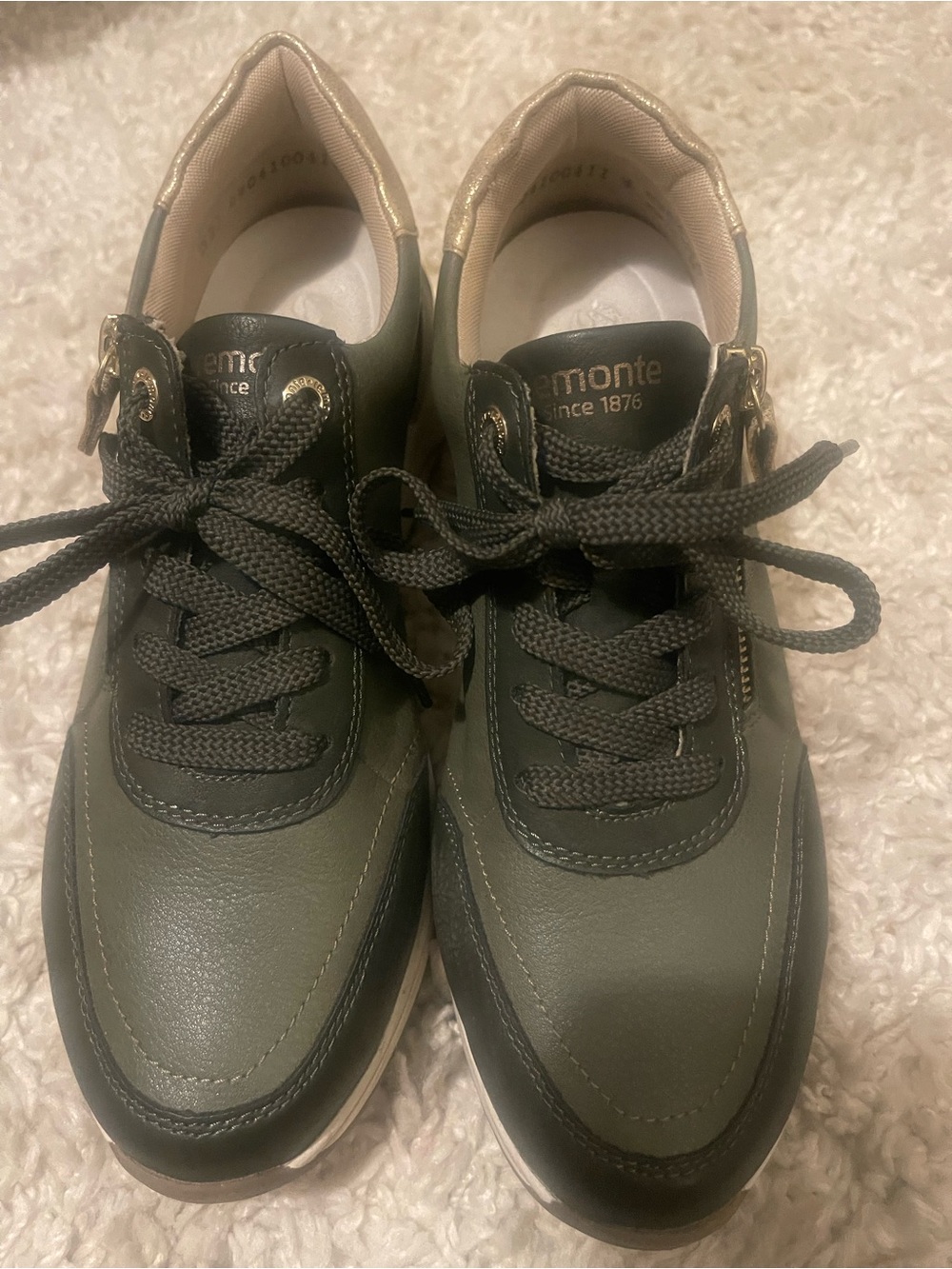 Remonte Olive Green Gold Accent Side Zip Wedge Sneakers EU 39